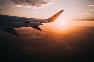 Aircraft at sunset destination Canada for tourism
