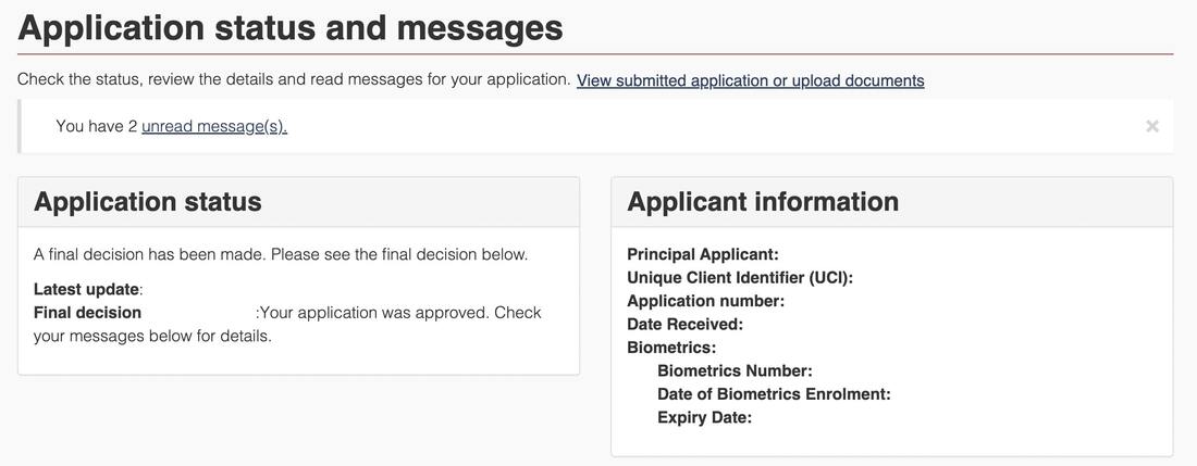 Example of application status in Express Entry Canada