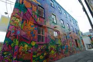 View of a wall in Graffiti Alley in Toronto, Ontario, Canada