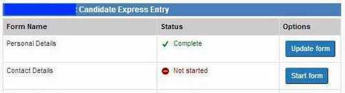 Example forms of Express Entry application in Canada